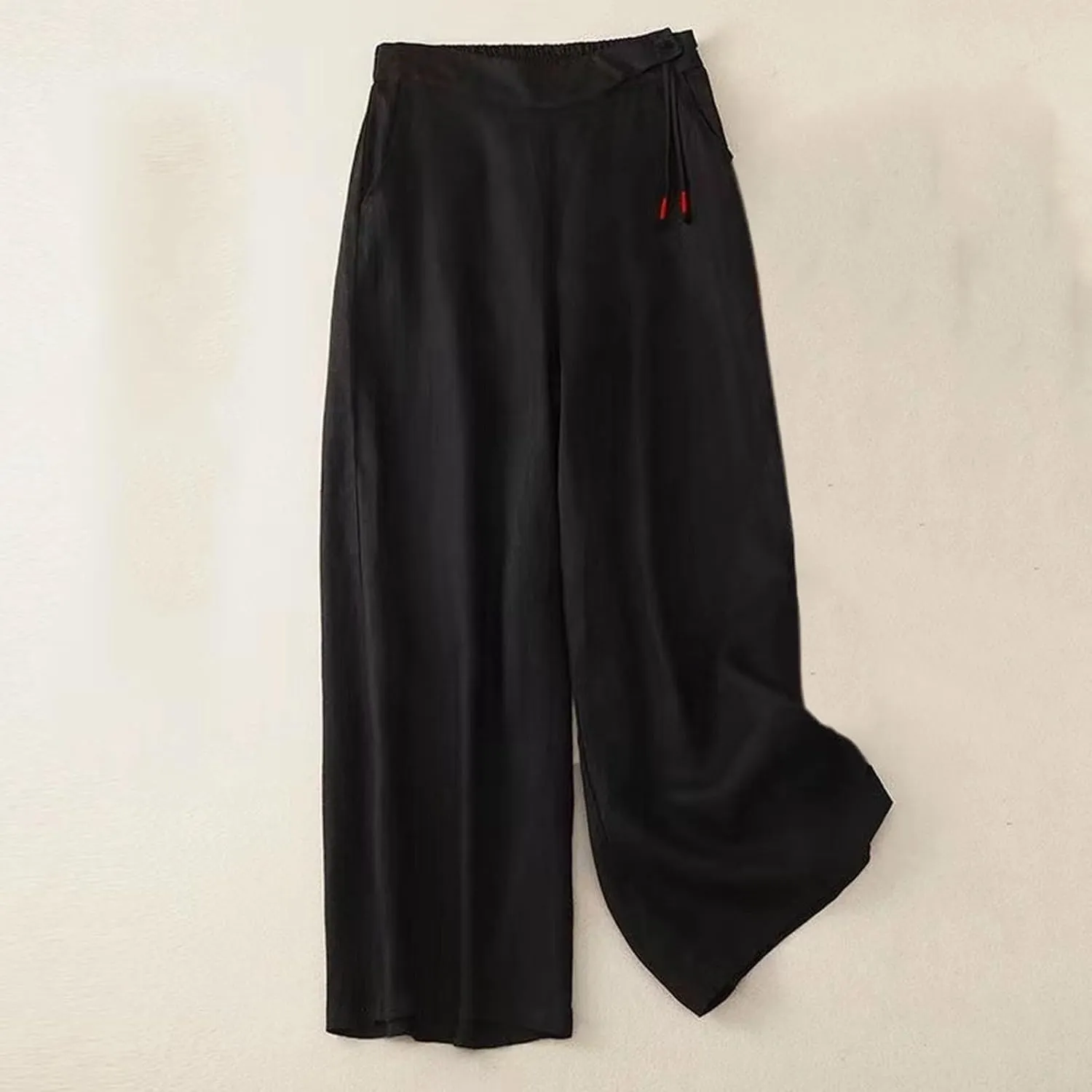 Women's Cotton Linen Palazzo Trousers Elastic Waist Wide Leg Capri Pants Summer Trendy Vacation Breathable Flowy Pant