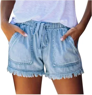 Womens Denim Shorts High Waisted Stretchy Casual Jeans Shorts 2025 Summer Loose Fit Retro Hot Shorts Pockets