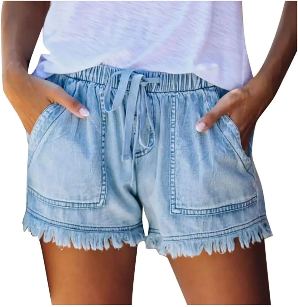 Womens Denim Shorts High Waisted Stretchy Casual Jeans Shorts 2025 Summer Loose Fit Retro Hot Shorts Pockets