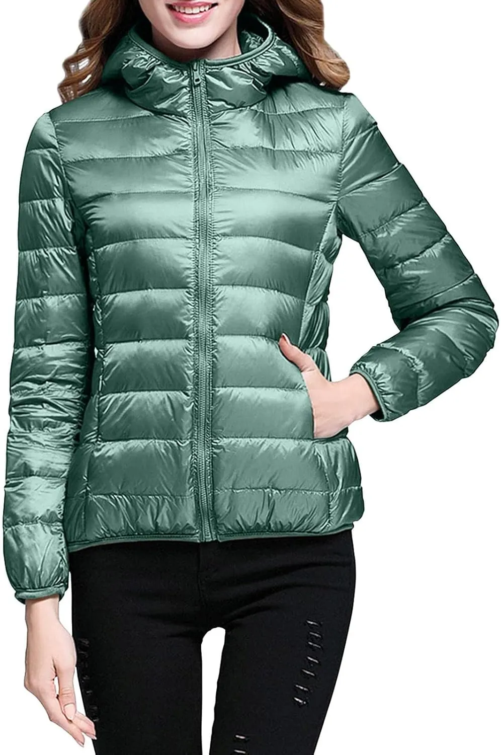 Women's Down Jacket Hooded Windproof Puffer Coat Packable Warm Winter Jacket Lightweight Ladies Parka Chunky With Hood Trendy