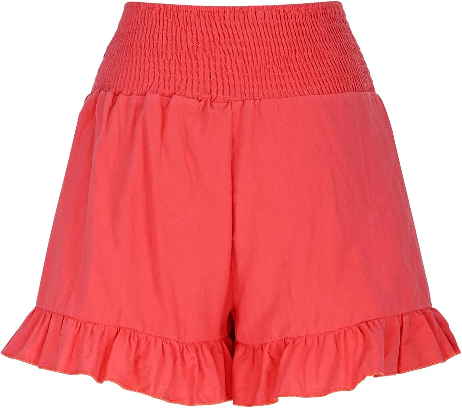 Women's Fashion Ruffle Hem Embroidery Shorts, Ruched Mid Waist Lightweight Casual Clothes Athletic Workout Shorts