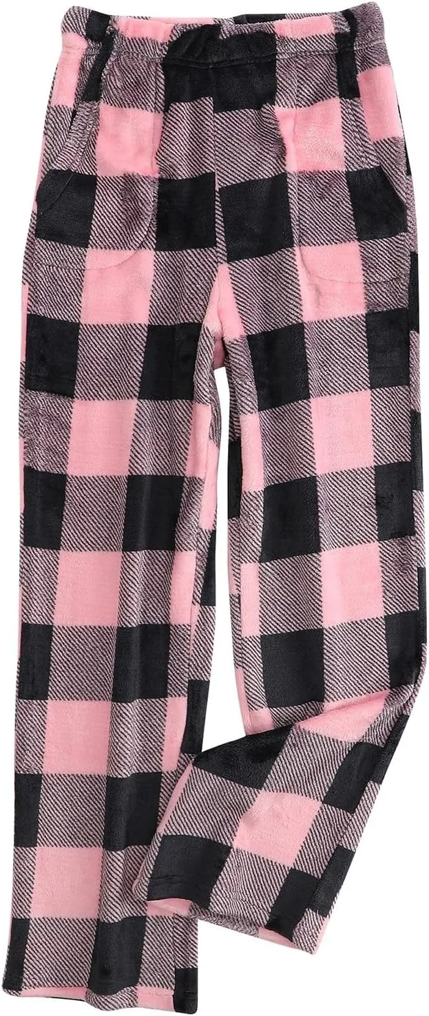 Women's Flannel Pajama Pants, Comfy Lounge Sleep PJ Pants with Pockets, Fleece Warm Lounge Pj Bottoms