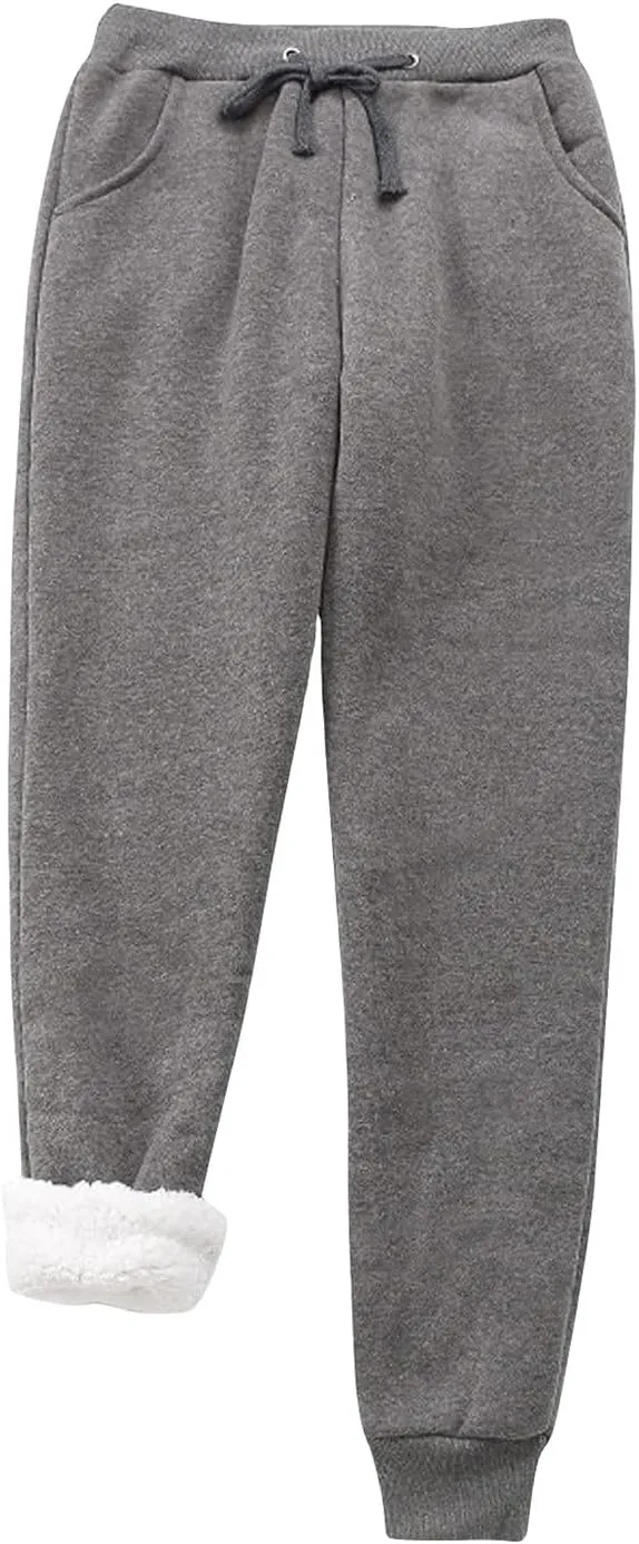 Womens Fleece Joggers Sherpa Lined Sweatpants Drawstring Waist Pants Casual Loungewear Loose Pants with Pockets