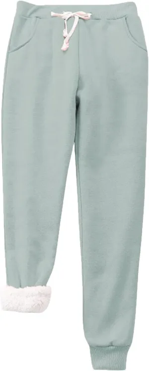 Womens Fleece Joggers Sherpa Lined Sweatpants Drawstring Waist Pants Casual Loungewear Loose Pants with Pockets