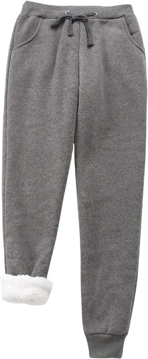 Womens Fleece Joggers Sherpa Lined Sweatpants Drawstring Waist Pants Casual Loungewear Loose Pants with Pockets