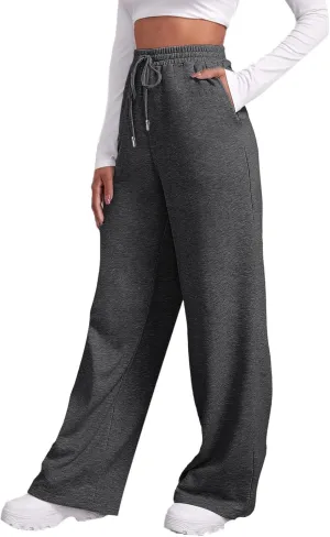 Womens Fleece Lined Sweatpants Baggy Wide Straight Leg Joggers Pants Drawstring High Waisted Workout Yoga Pants with Pockets