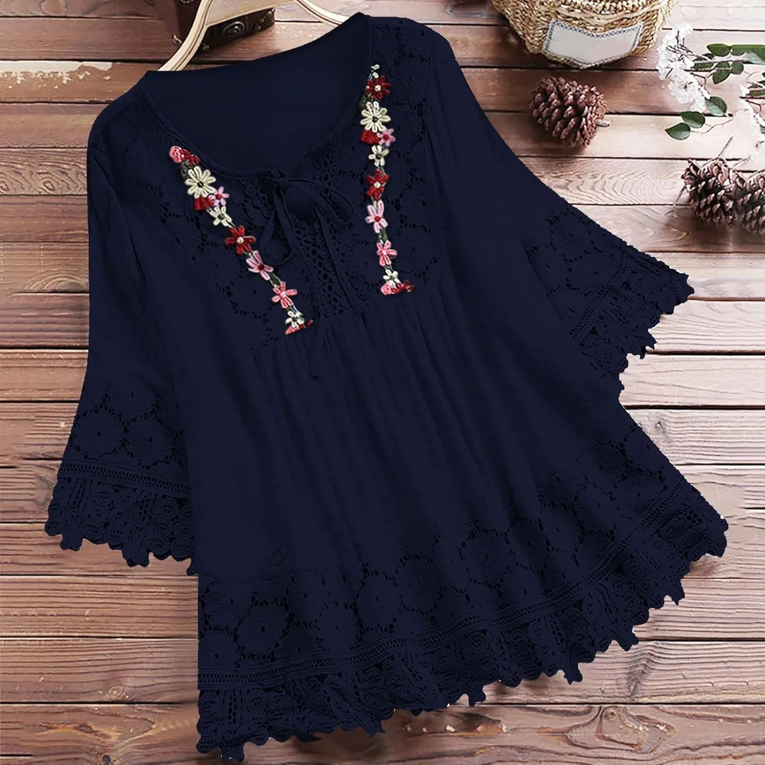 Women's Floral Print Linen Short Sleeve T Shirt Summer Basic Casual Oversized Blouses V-Neck Loose Tshirt