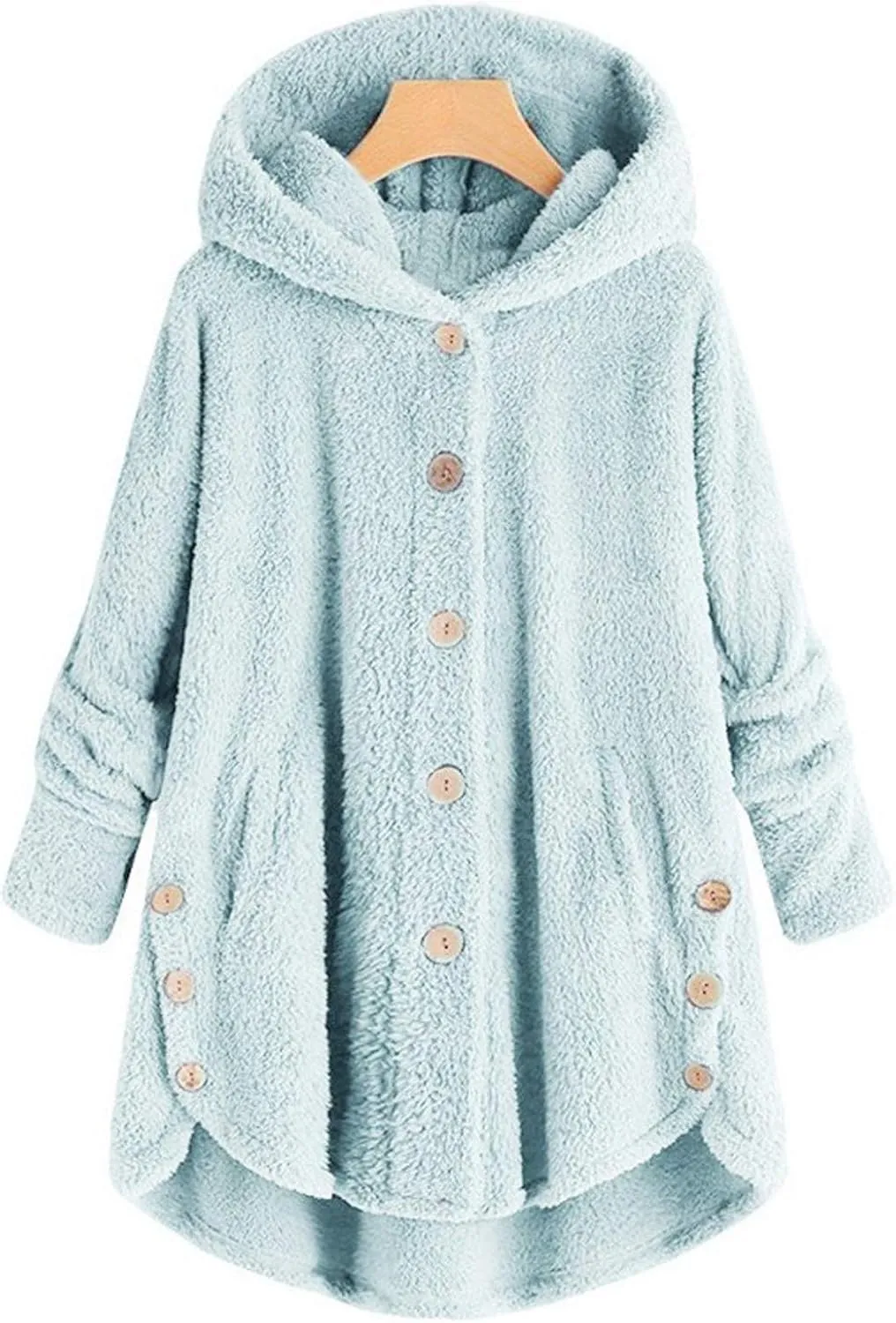 Womens Fuzzy Fleece Hoodie Jackets 2023 Fashion Button Down Sherpa Loungewear Oversized Cozy Home Shearling Coat