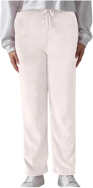 Womens Fuzzy Fleece Sweatpants Winter Warm Wide Leg Lounge Pants Comfy Soft Sherpa Pajama Sleepwear with Pockets