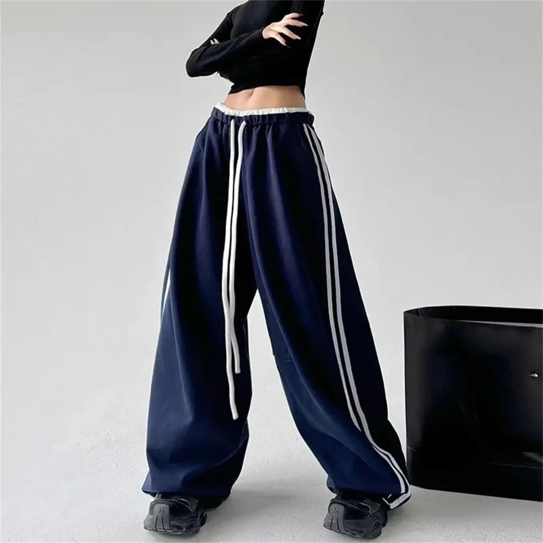 Women's High Waist Straight Leg Sports Pants Elastic Waist Wide Leg Casual Loose Fit Full Length Trousers for Dancing