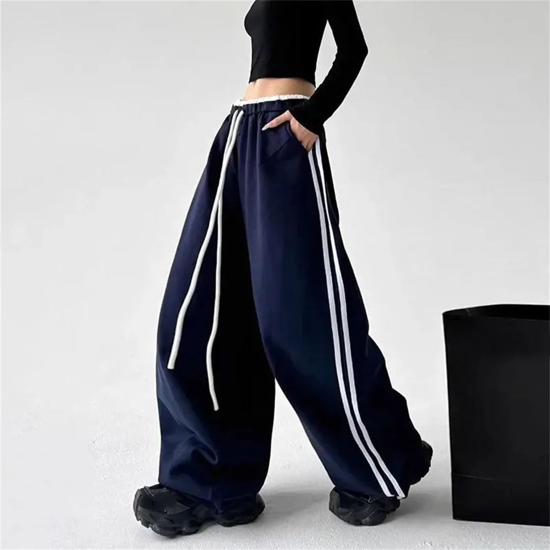 Women's High Waist Straight Leg Sports Pants Elastic Waist Wide Leg Casual Loose Fit Full Length Trousers for Dancing