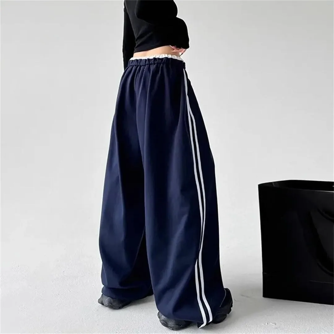 Women's High Waist Straight Leg Sports Pants Elastic Waist Wide Leg Casual Loose Fit Full Length Trousers for Dancing