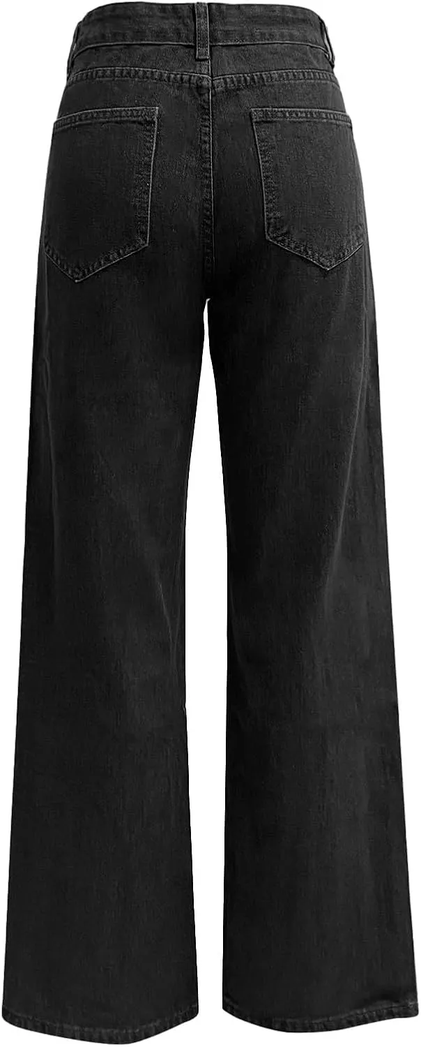 Women's High Waist Washed Ripped Jeans,Vintage Loose Fit Straight Leg Denim Trousers,Casual Stretch Comfort Pants