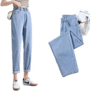 Womens High Waisted Jeans Loose Fit Harem Pants for Women Nine Point Length Light Blue Denim Tencel Jeans Flowy Lyocell