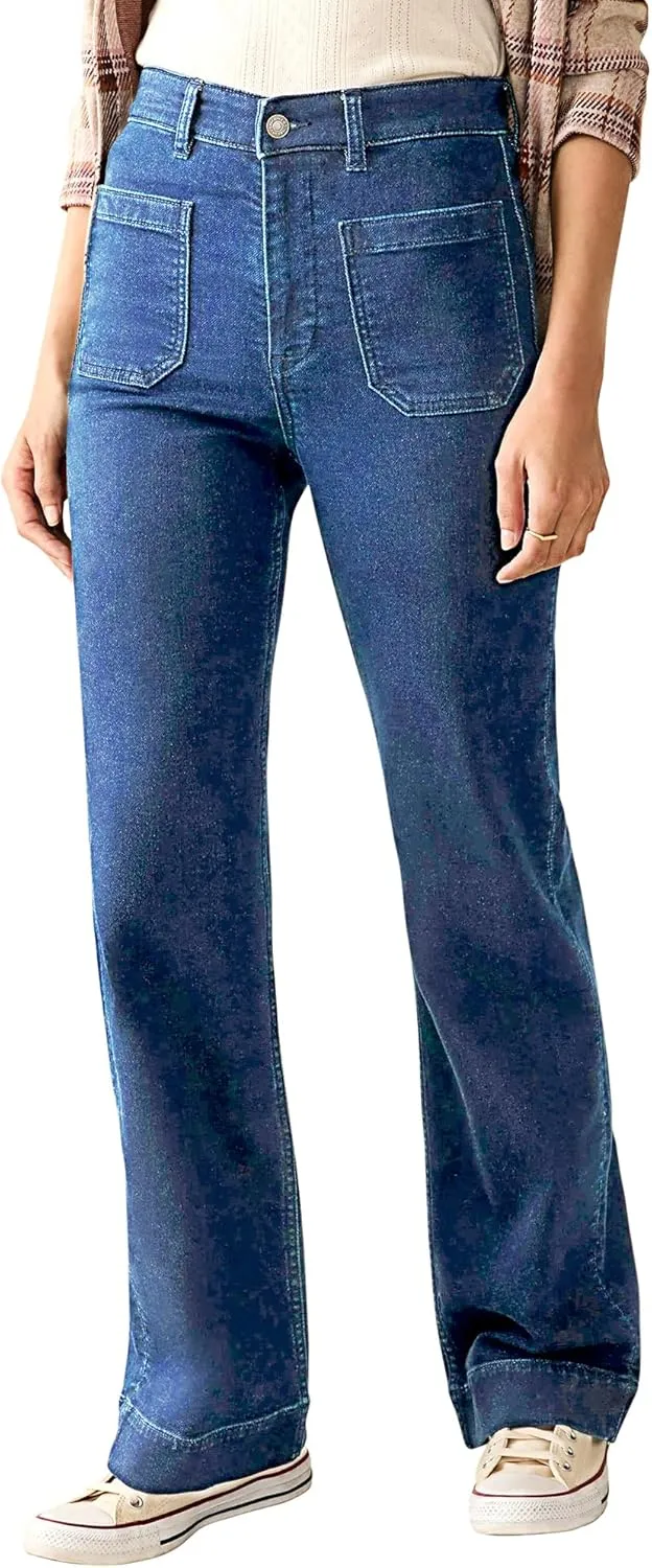 Women's High Waisted Straight Leg Jeans Stretchy Wide Leg Denim Pants with Front Pockets 2024 Trendy