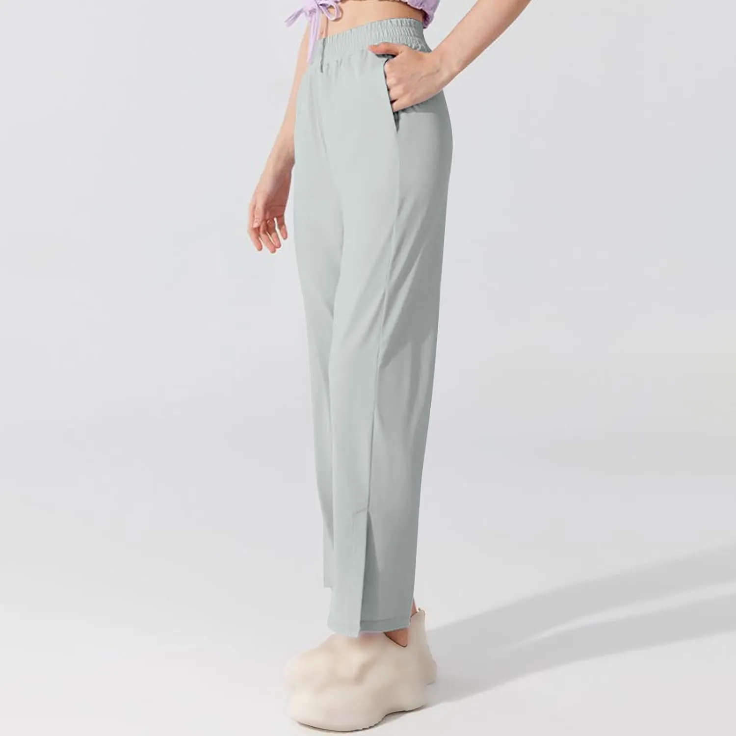 Women's High Waisted Wide Leg Pants with Pockets Casual Loose Palazzo Trousers Solid Straight Baggy Sweatpants Loungewear