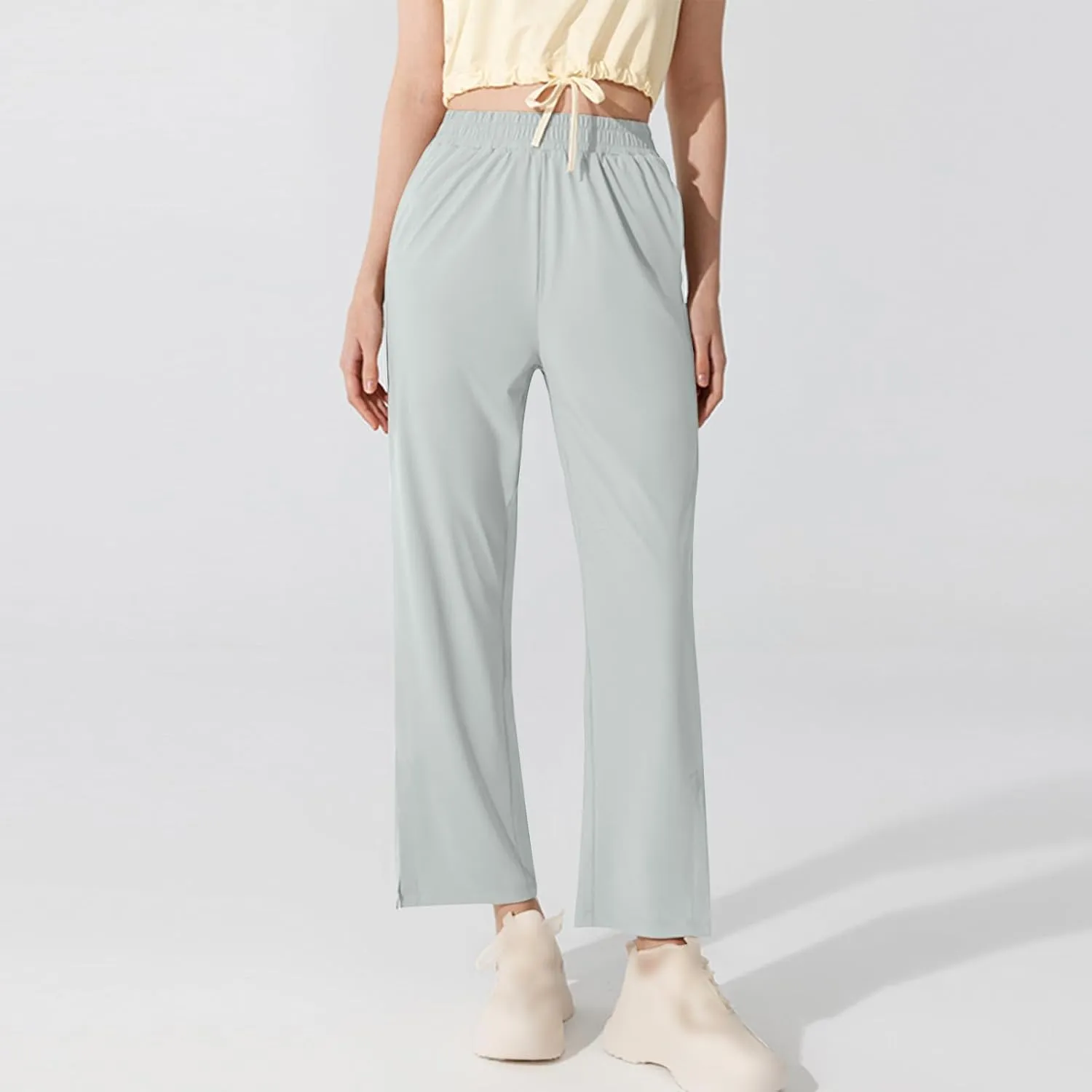 Women's High Waisted Wide Leg Pants with Pockets Casual Loose Palazzo Trousers Solid Straight Baggy Sweatpants Loungewear