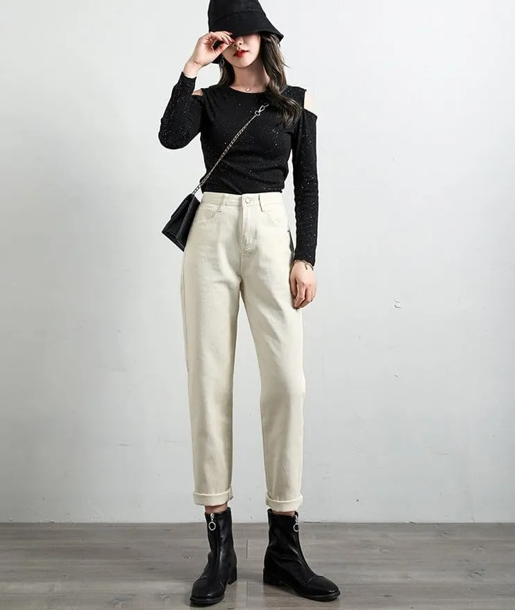 Womens Jeans High Waist Harem Pants Loose Fit Denim Trousers and Radish Pants Chic Straight Leg Retro Vintage Jeans for
