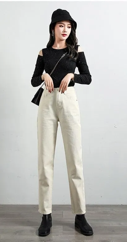 Womens Jeans High Waist Harem Pants Loose Fit Denim Trousers and Radish Pants Chic Straight Leg Retro Vintage Jeans for