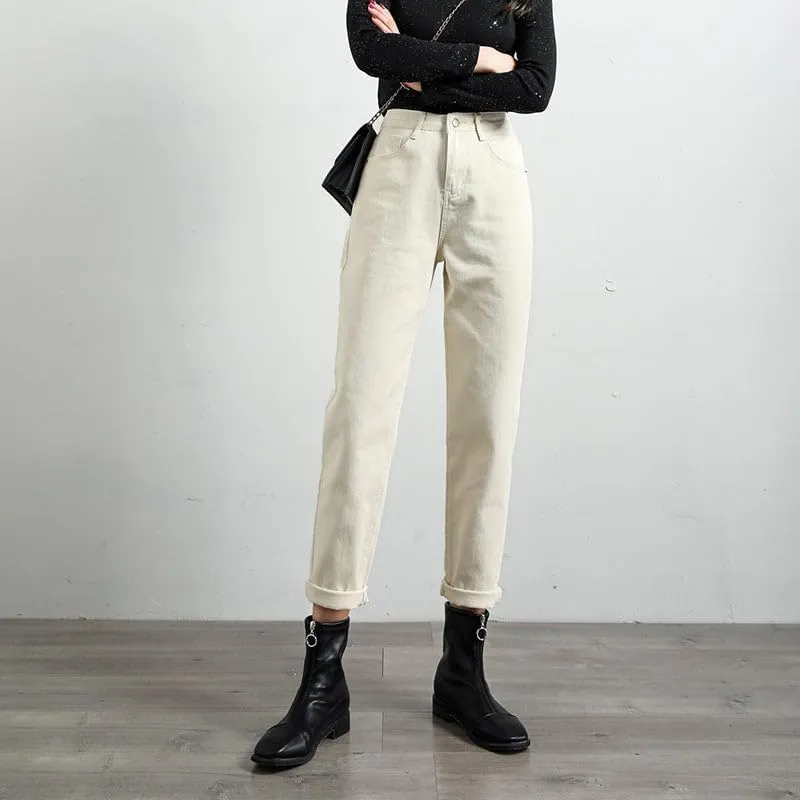 Womens Jeans High Waist Harem Pants Loose Fit Denim Trousers and Radish Pants Chic Straight Leg Retro Vintage Jeans for