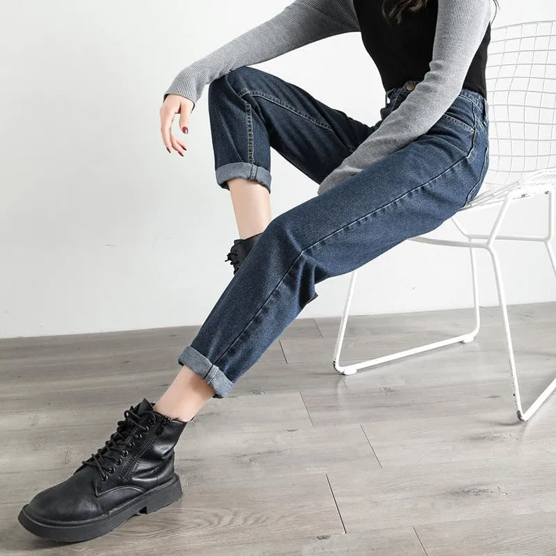 Womens Jeans High Waist Harem Pants Loose Fit Denim Trousers and Radish Pants Chic Straight Leg Retro Vintage Jeans for