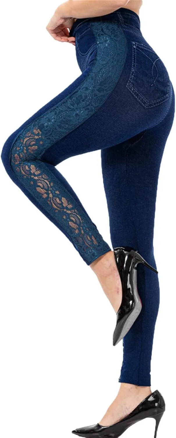 Womens Joggers High Waisted Tummy Control Lace Leggings Slimming Scrunch Athletic Tights Seamless High Elastic Butt