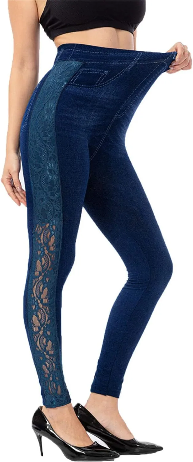 Womens Joggers High Waisted Tummy Control Lace Leggings Slimming Scrunch Athletic Tights Seamless High Elastic Butt