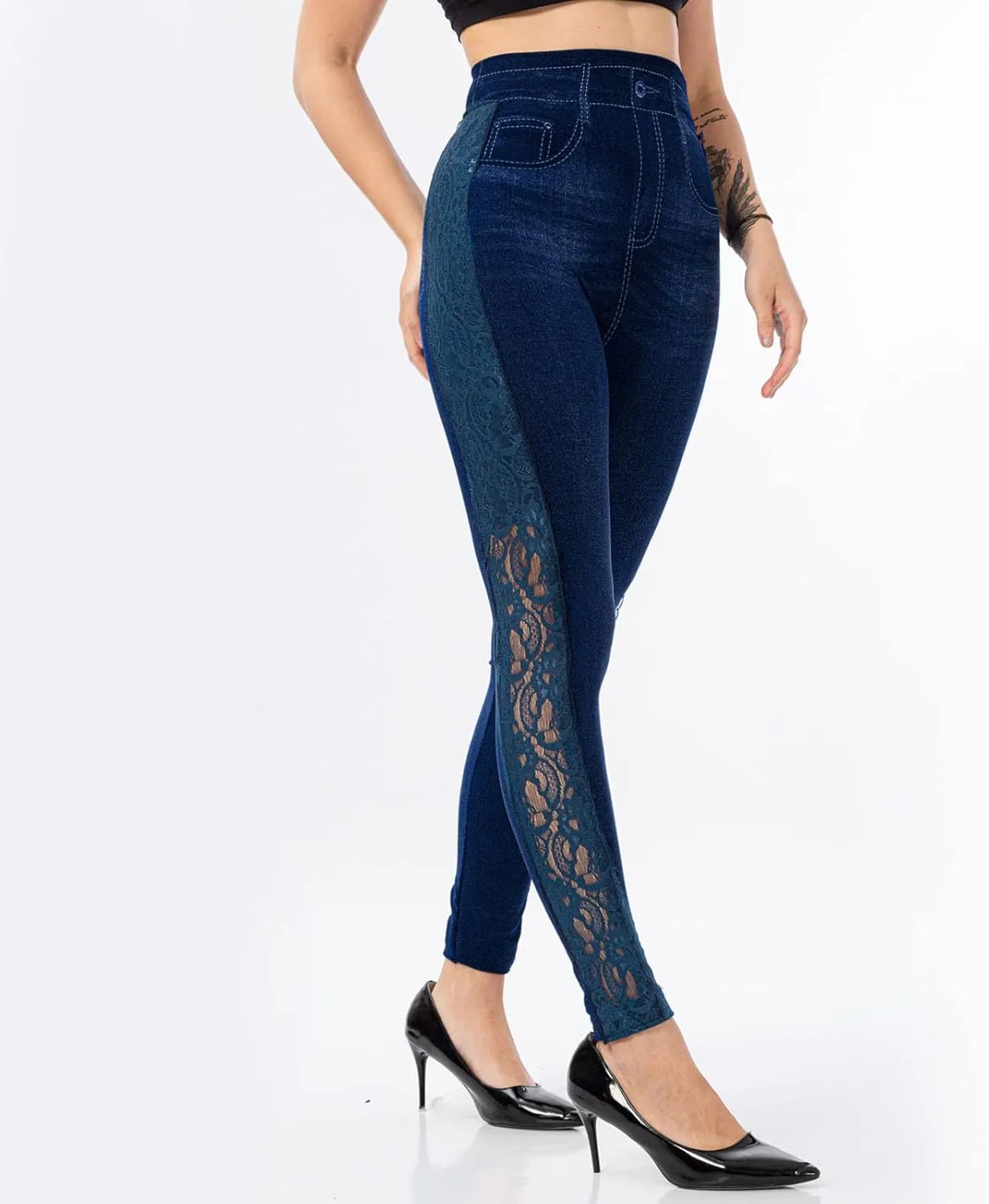 Womens Joggers High Waisted Tummy Control Lace Leggings Slimming Scrunch Athletic Tights Seamless High Elastic Butt