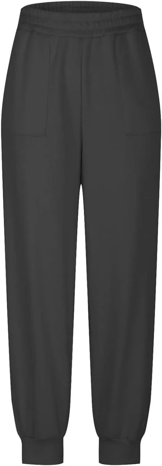 Womens Joggers with Pockets Fleece Baggy Sweatpants Elastic High Waisted Lounge Pants Workout Athletic Ankle Pants