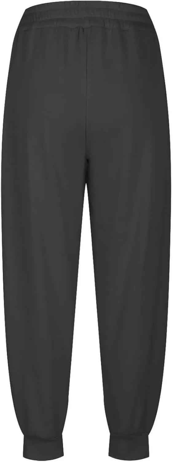 Womens Joggers with Pockets Fleece Baggy Sweatpants Elastic High Waisted Lounge Pants Workout Athletic Ankle Pants