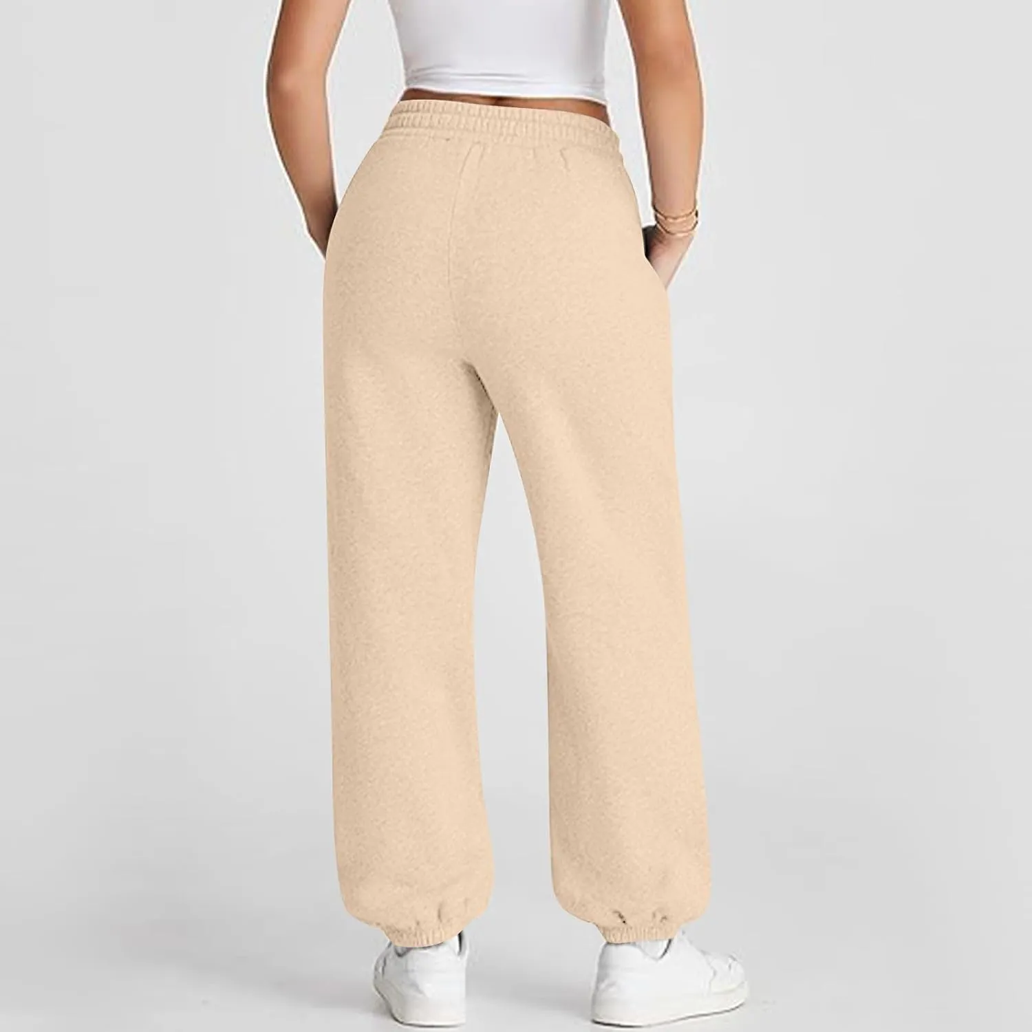 Womens Joggers with Pockets Fleece Baggy Sweatpants Low Rise Crossover Waist Loose Lounge Pants Workout Ankle Pants