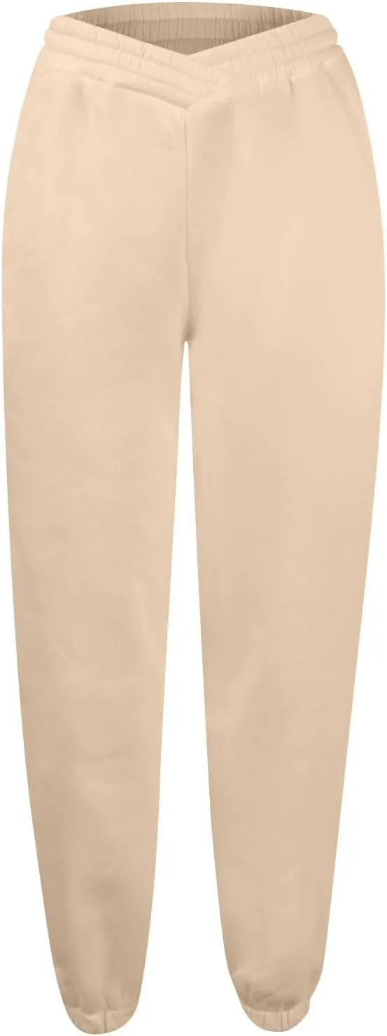 Womens Joggers with Pockets Fleece Baggy Sweatpants Low Rise Crossover Waist Loose Lounge Pants Workout Ankle Pants