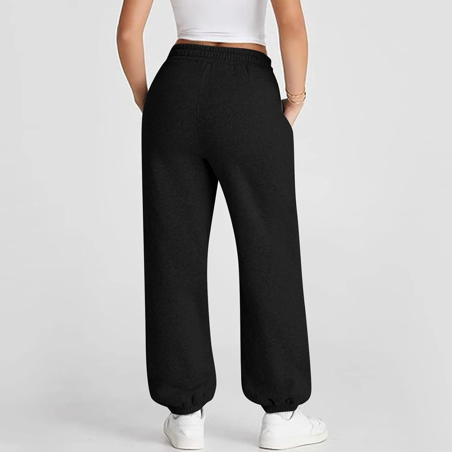 Womens Joggers with Pockets Fleece Baggy Sweatpants Low Rise Crossover Waist Loose Lounge Pants Workout Ankle Pants