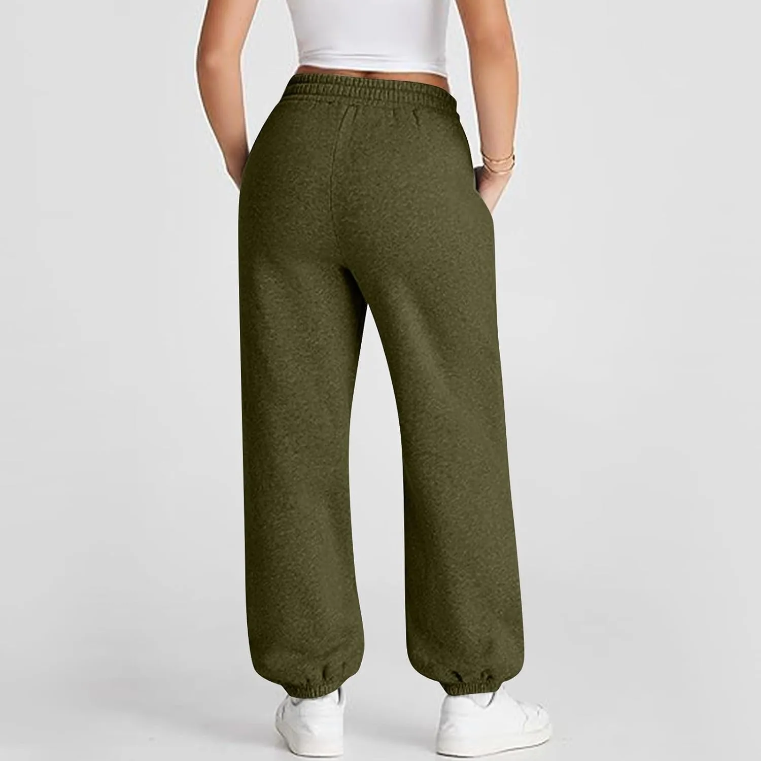 Womens Joggers with Pockets Fleece Baggy Sweatpants Low Rise Crossover Waist Loose Lounge Pants Workout Ankle Pants