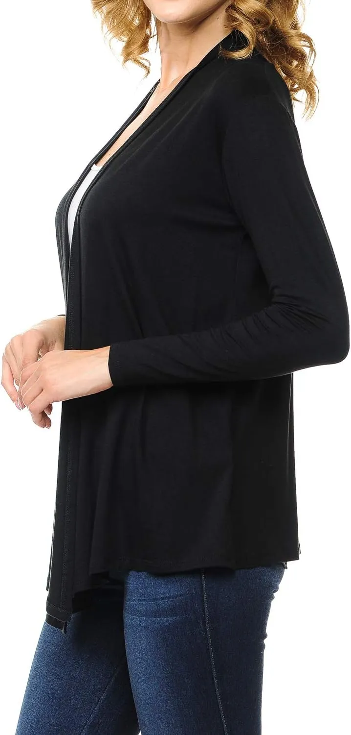 Women's Long Sleeve Open Front Drape Lightweight Knit Cardigan (S-3XL)