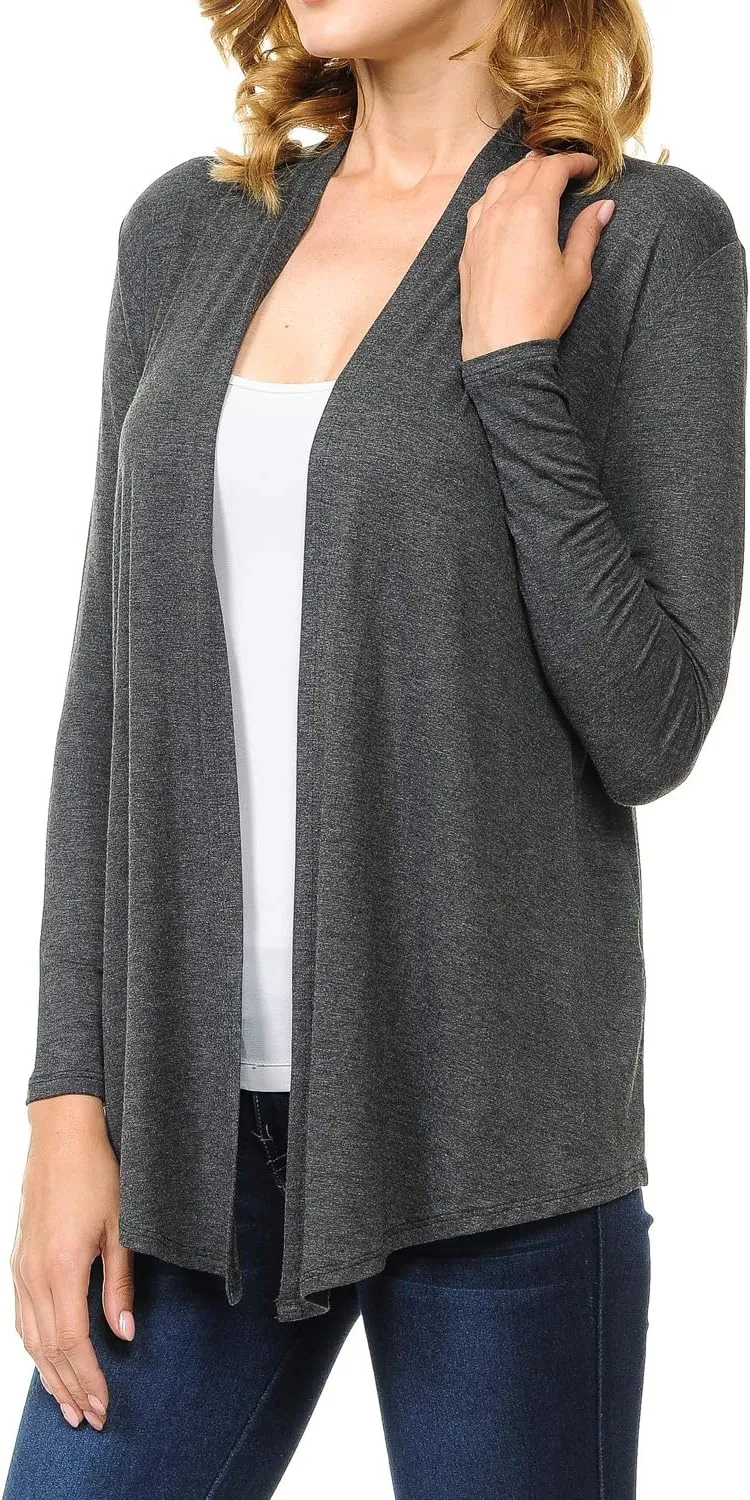 Women's Long Sleeve Open Front Drape Lightweight Knit Cardigan (S-3XL)