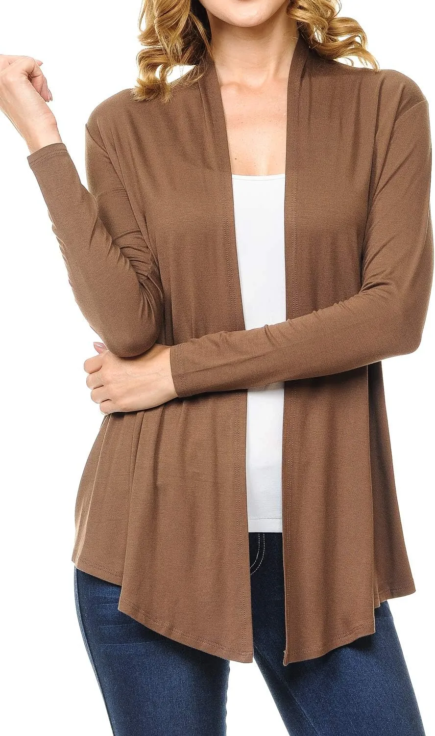 Women's Long Sleeve Open Front Drape Lightweight Knit Cardigan (S-3XL)