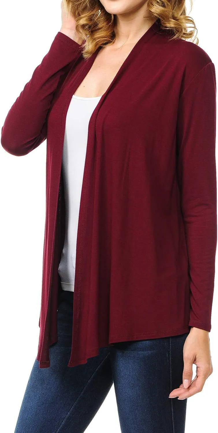 Women's Long Sleeve Open Front Drape Lightweight Knit Cardigan (S-3XL)