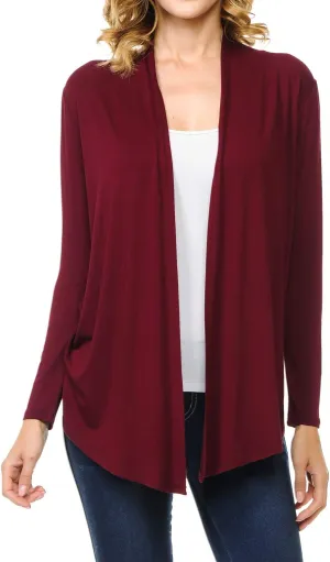 Women's Long Sleeve Open Front Drape Lightweight Knit Cardigan (S-3XL)