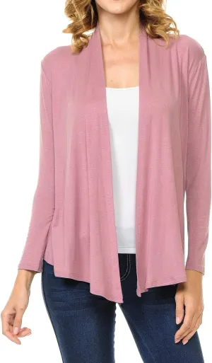 Women's Long Sleeve Open Front Drape Lightweight Knit Cardigan (S-3XL)