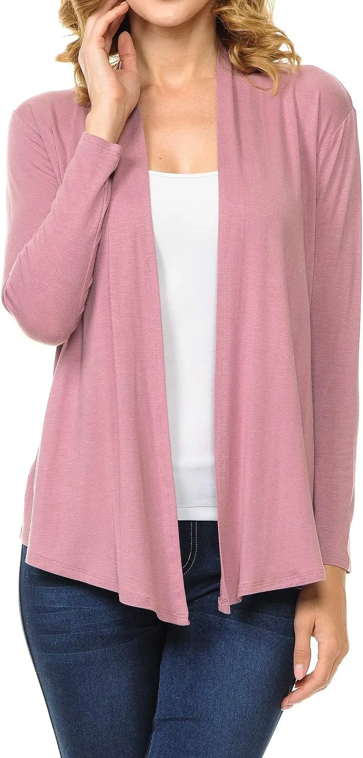 Women's Long Sleeve Open Front Drape Lightweight Knit Cardigan (S-3XL)