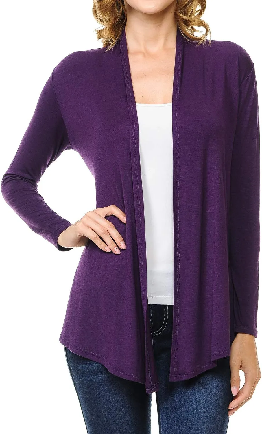 Women's Long Sleeve Open Front Drape Lightweight Knit Cardigan (S-3XL)