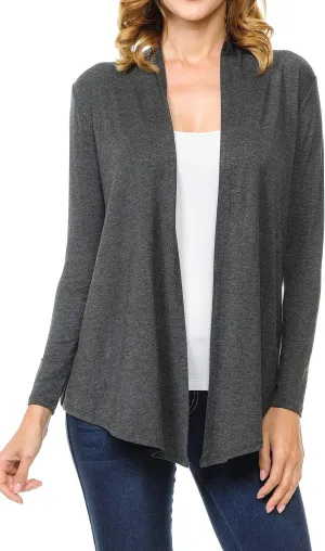 Women's Long Sleeve Open Front Drape Lightweight Knit Cardigan (S-3XL)