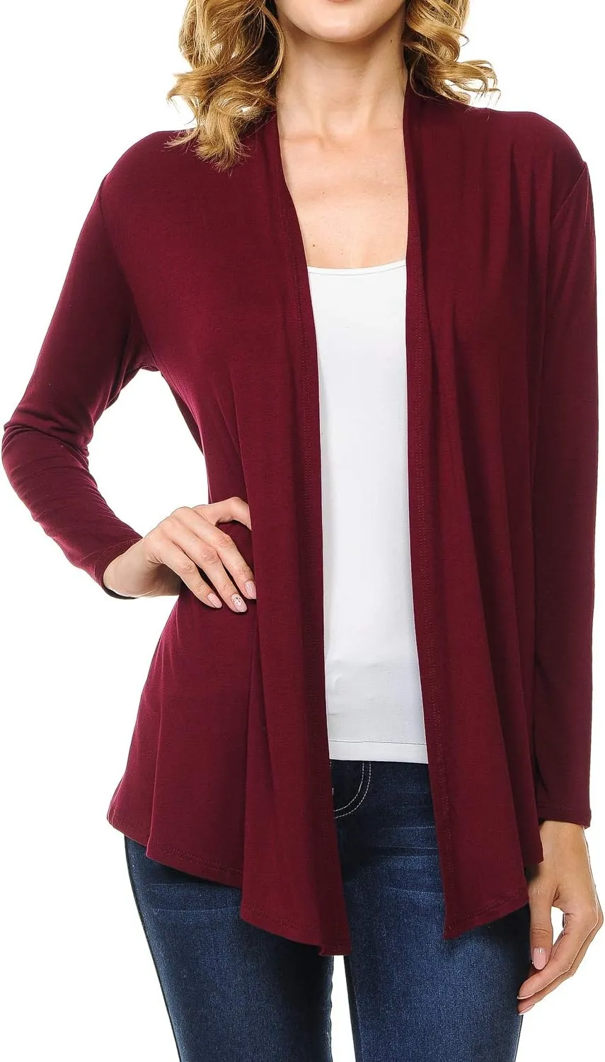 Women's Long Sleeve Open Front Drape Lightweight Knit Cardigan (S-3XL)