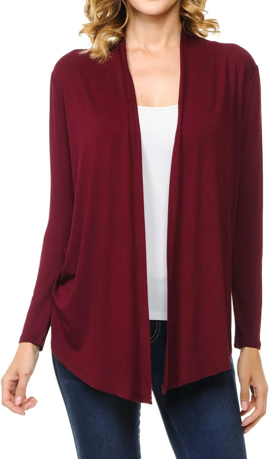Women's Long Sleeve Open Front Drape Lightweight Knit Cardigan (S-3XL)