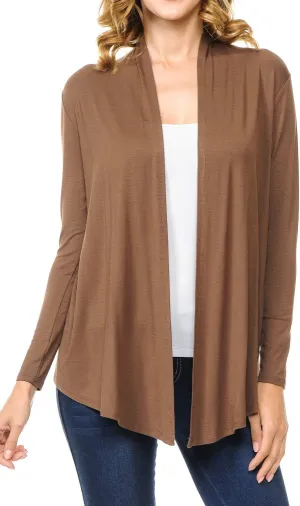 Women's Long Sleeve Open Front Drape Lightweight Knit Cardigan (S-3XL)