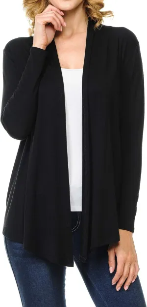 Women's Long Sleeve Open Front Drape Lightweight Knit Cardigan (S-3XL)