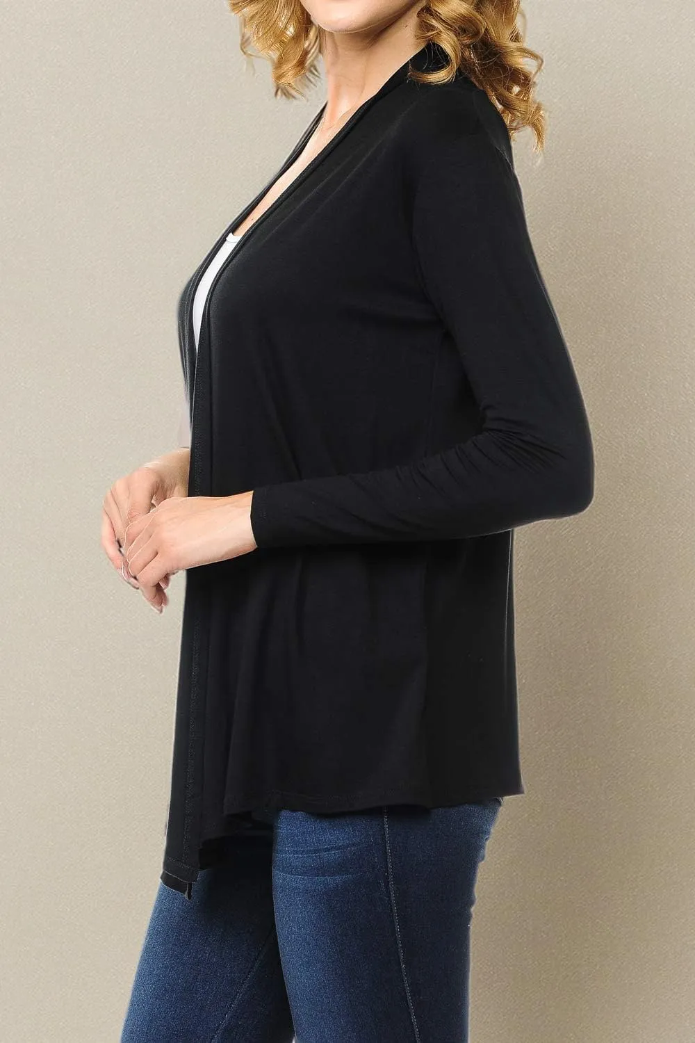 Women's Long Sleeve Open Front Drape Lightweight Knit Cardigan (S-3XL)