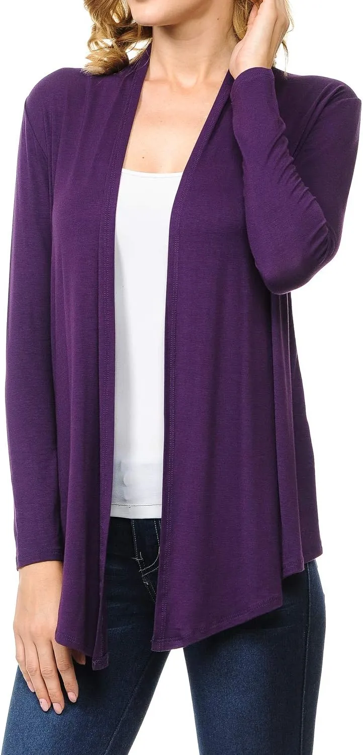 Women's Long Sleeve Open Front Drape Lightweight Knit Cardigan (S-3XL)