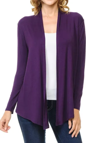 Women's Long Sleeve Open Front Drape Lightweight Knit Cardigan (S-3XL)
